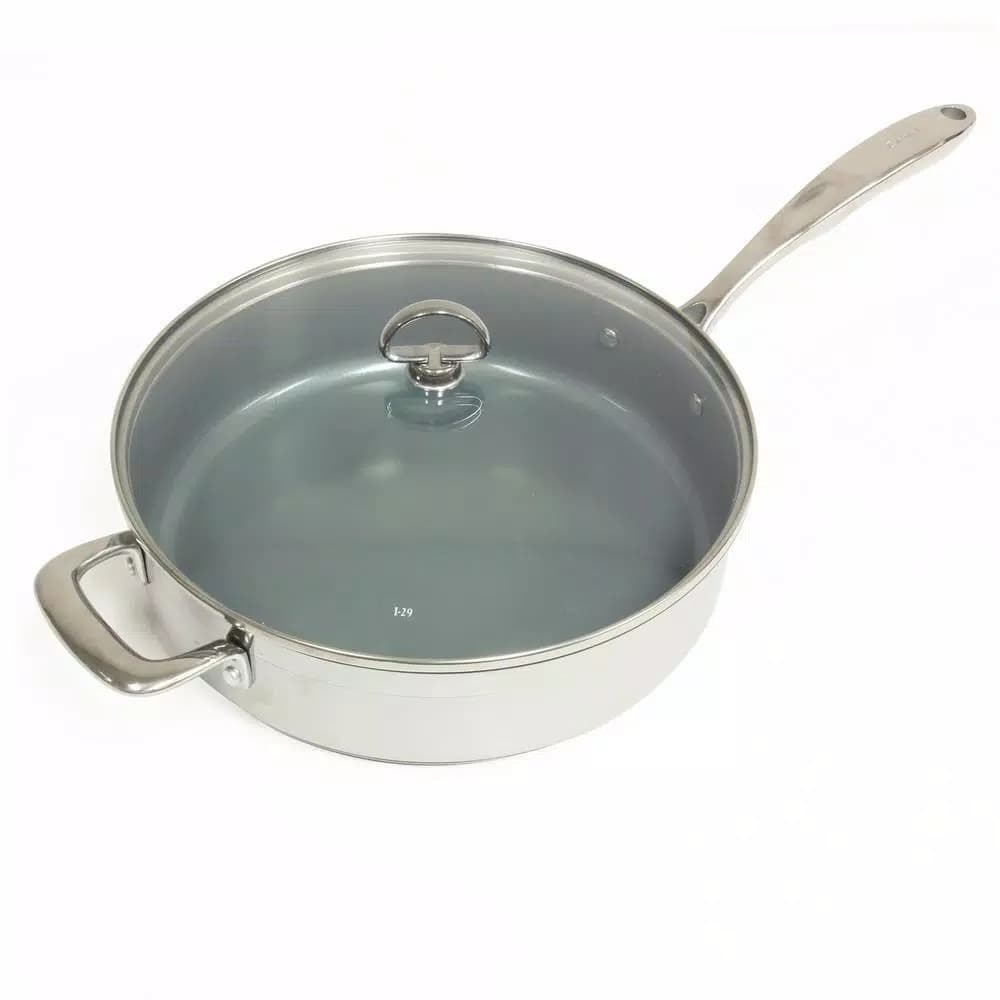 Chantal Induction 21 Steel 11.5 in. Stainless Steel Ceramic Nonstick Skillet with Glass Lid, Brushed Stainless Steel