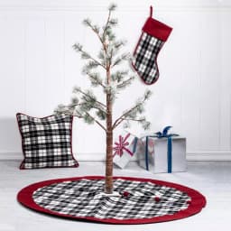 Glitzhome 20 in. Black and White Plaid Fabric Christmas Stocking with Red Rim thumbnail 6