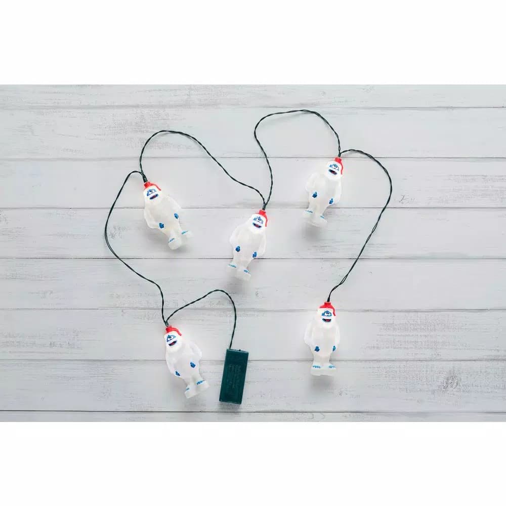 Rudolph 4 in. 5-Light White LED Bumble with Santa Hat Christmas Specialty Lights, Battery Operated, 56 in.