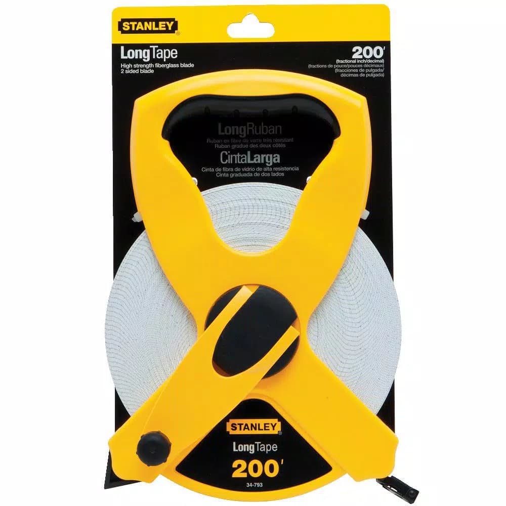 Stanley 200 ft. 1/2 in. Fiberglass Long Tape Measure with Open Reel and Rubber Grip