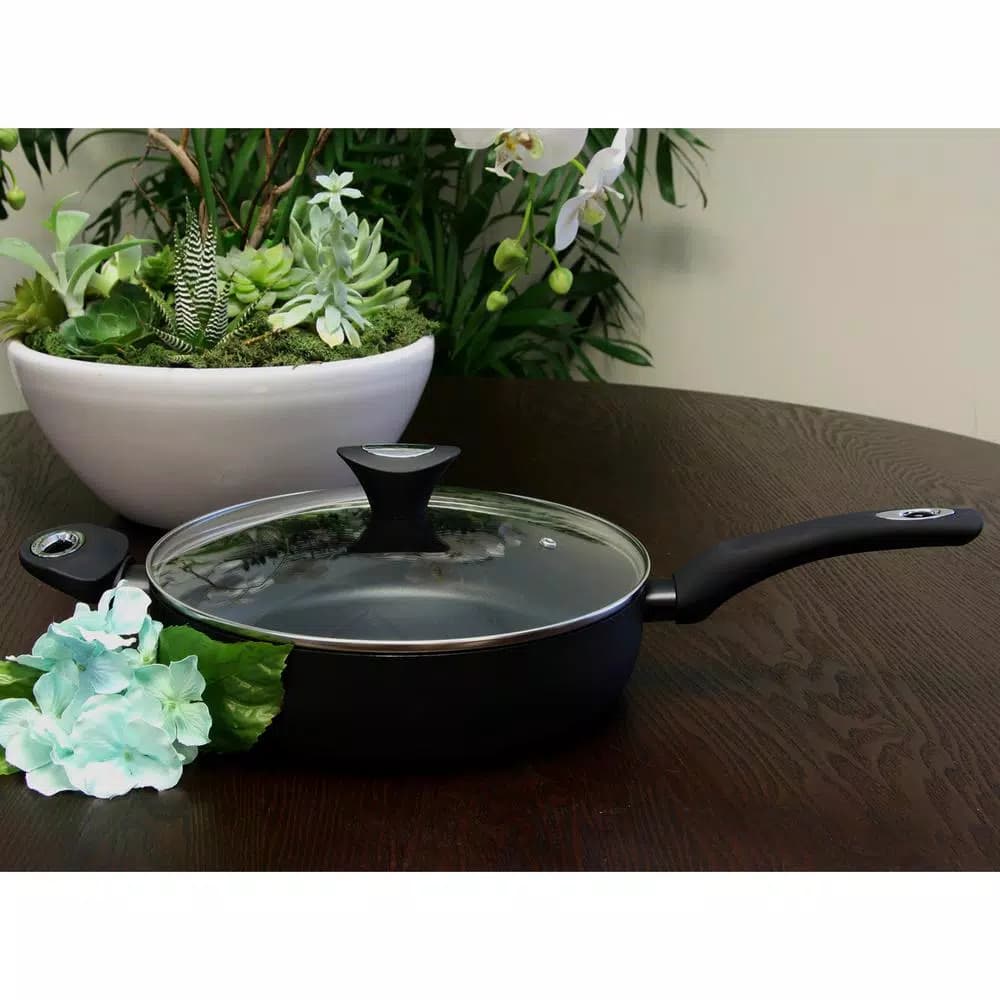Unbranded Allston 4.5 Qt. Aluminum Nonstick Saute Pan with Glass Lid, Black