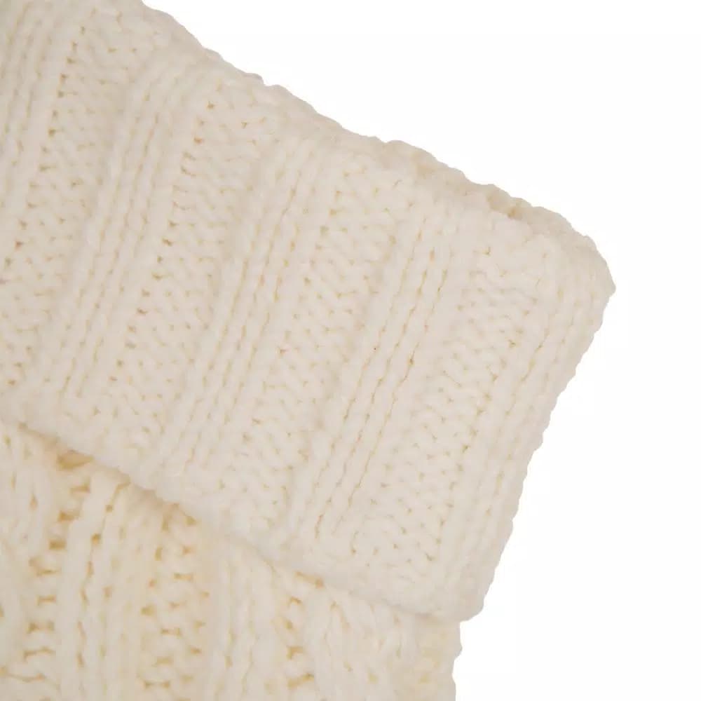 Glitzhome 24 in. White Knitted Polyester Christmas Stocking with Pom Pom Balls