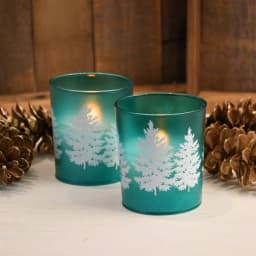 LUMABASE LED Wax Candle in Green Pine Glass, Set of 2 thumbnail 3