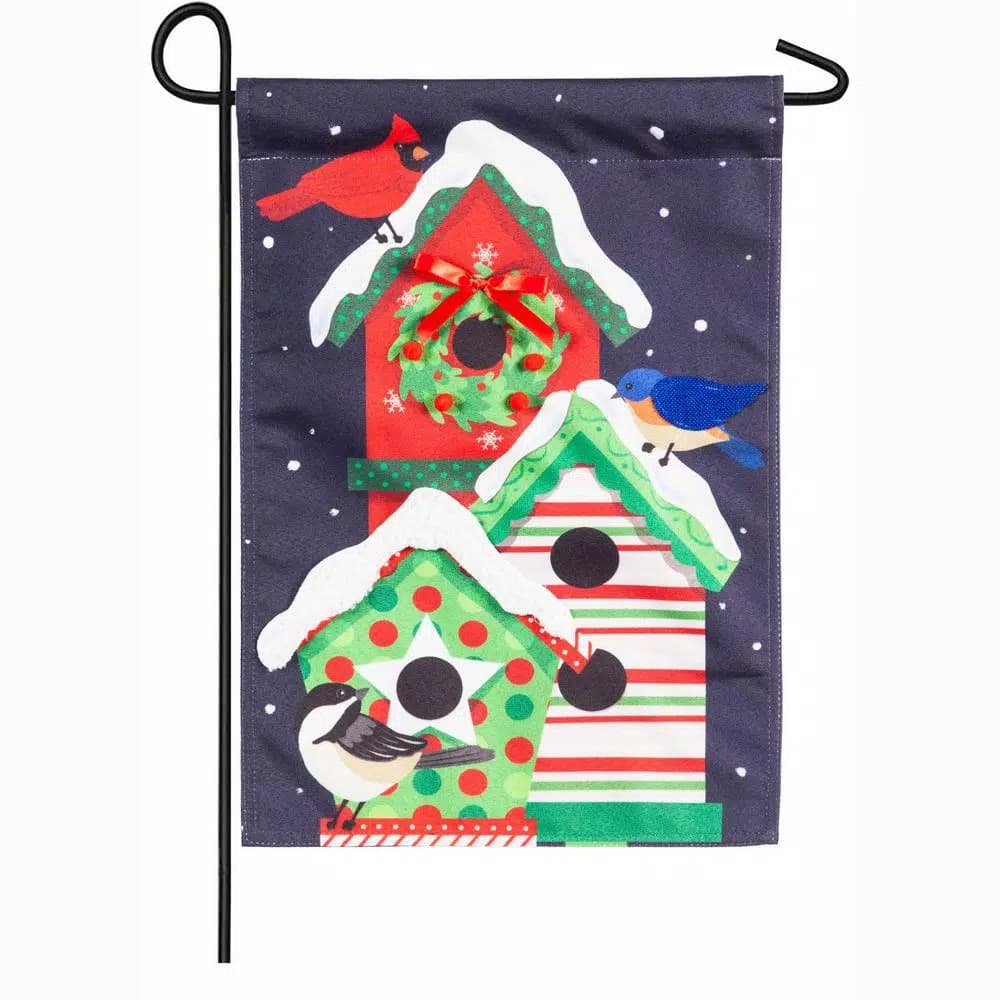 Evergreen Holiday Cheer Birdhouse Trio Garden Linen Flag, 18 x 12.5 in.