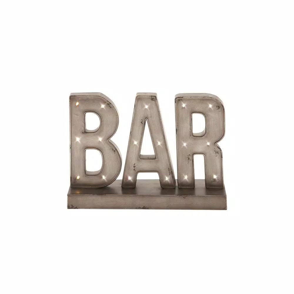 LITTON LANE Gray Bar Marquee LED Lighted Sign - Industrial Gunmetal Gray Metal Tabletop Decor