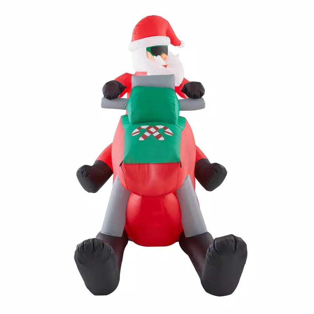 Unbranded 6 ft. Pre-Lit Inflatable Santa Driving Snowmobile Holiday Decoration