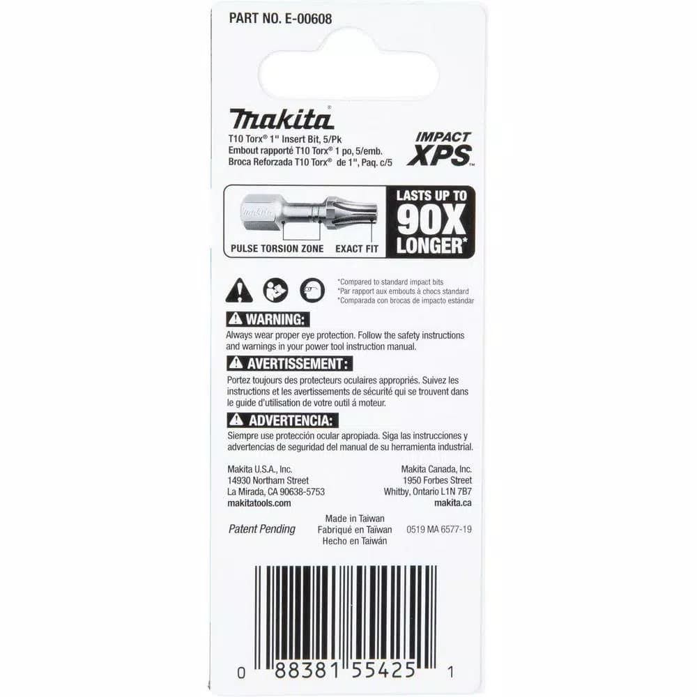 Makita ImpactXPS T10 Torx 1 in. Insert Bits, 5-Pack