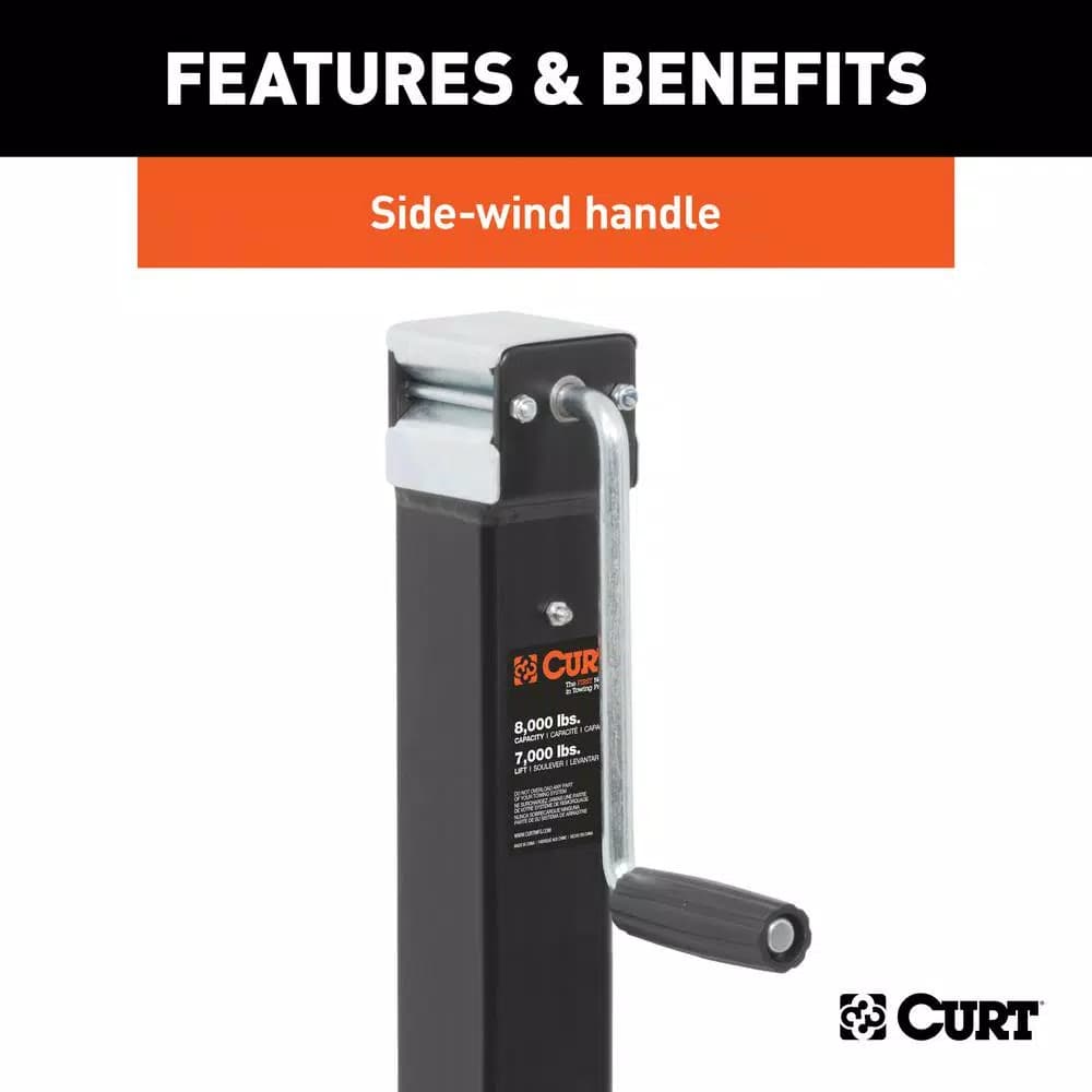 CURT Direct-Weld Square Trailer Jack with Side Handle, 8,000 lbs. Support, 15 in. Travel