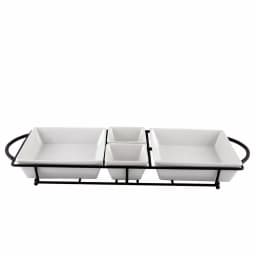 Gibson Gracious Dining 5-Piece White Porcelain Serving Set with Metal Rack thumbnail 1