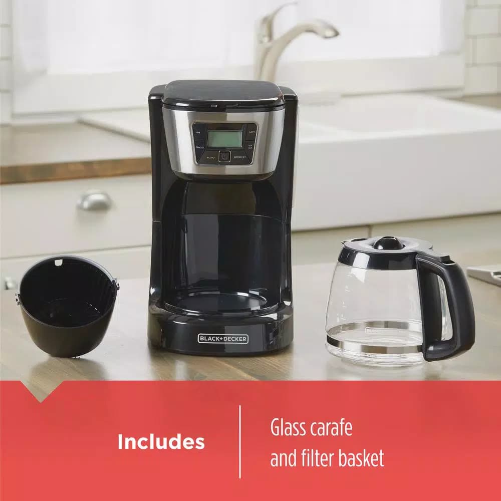BLACK+DECKER 12-Cup Programmable Drip Coffee Maker with QuickTouch Panel and Evenstream Showerhead, Black