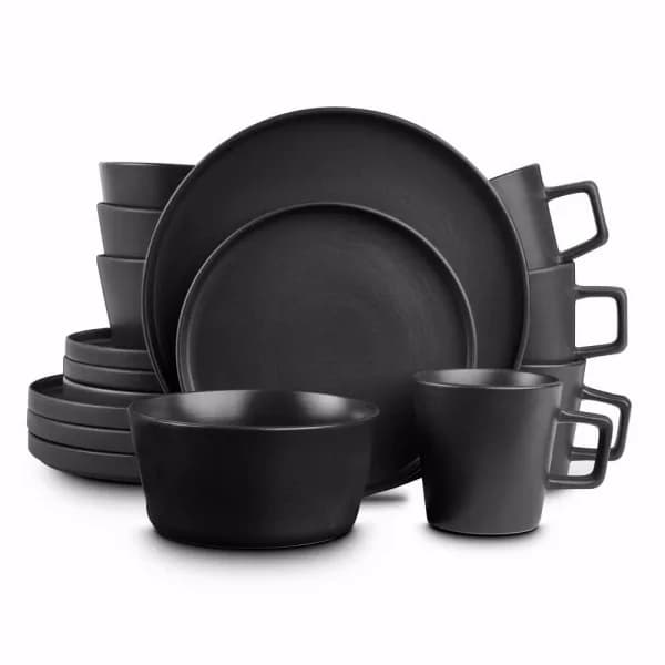 Stone Lain 16-Piece Modern Black Matte Stoneware Dinnerware Set for 4