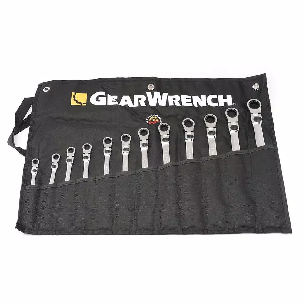 GEARWRENCH 12-Piece Metric Flex-Head Ratcheting Combination Wrench Set with Roll Pouch