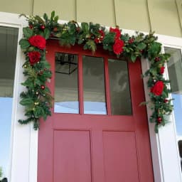 Unbranded 9 ft. Pre-Lit LED Red Peonies and Berry Garland with Remote Control thumbnail 2