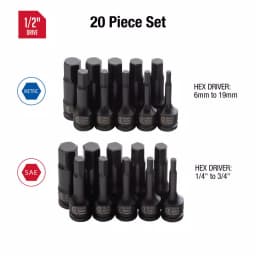 SUNEX TOOLS Sunex 2637 1/4 in. Drive SAE and Metric Impact Socket Set, 20-Piece thumbnail 2