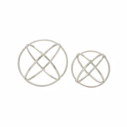 LITTON LANE Silver Nickel Aluminum Ring Decorative Orbs, Set of 2 - Modern Geometric Sculptures thumbnail 2