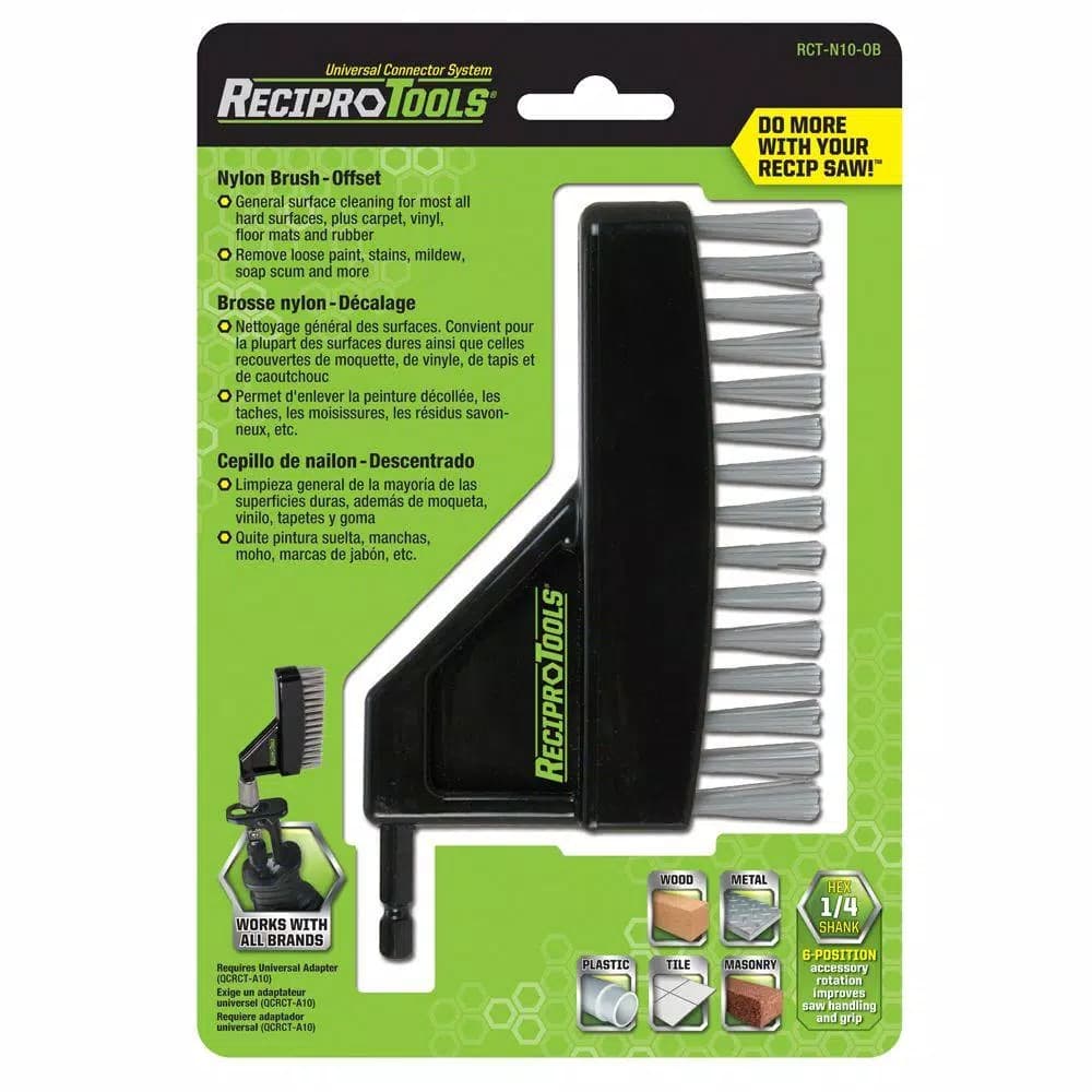 ReciproTool Nylon Offset Brush for Reciprocating Saws, Compatible with Universal Adapter