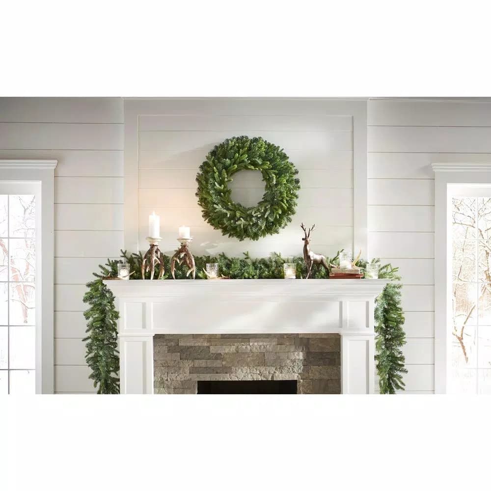 Home Accents Holiday 12 ft. Pre-Lit Norway Garland with 70 Warm White LED Lights, Battery Operated