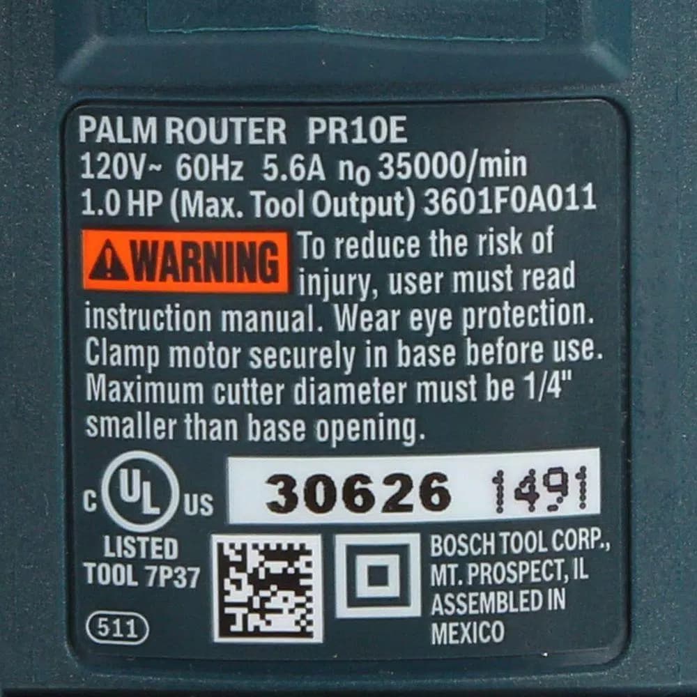 Bosch 1 HP Corded Palm Router, 5.6 Amp, 35,000 RPM, Fixed Base