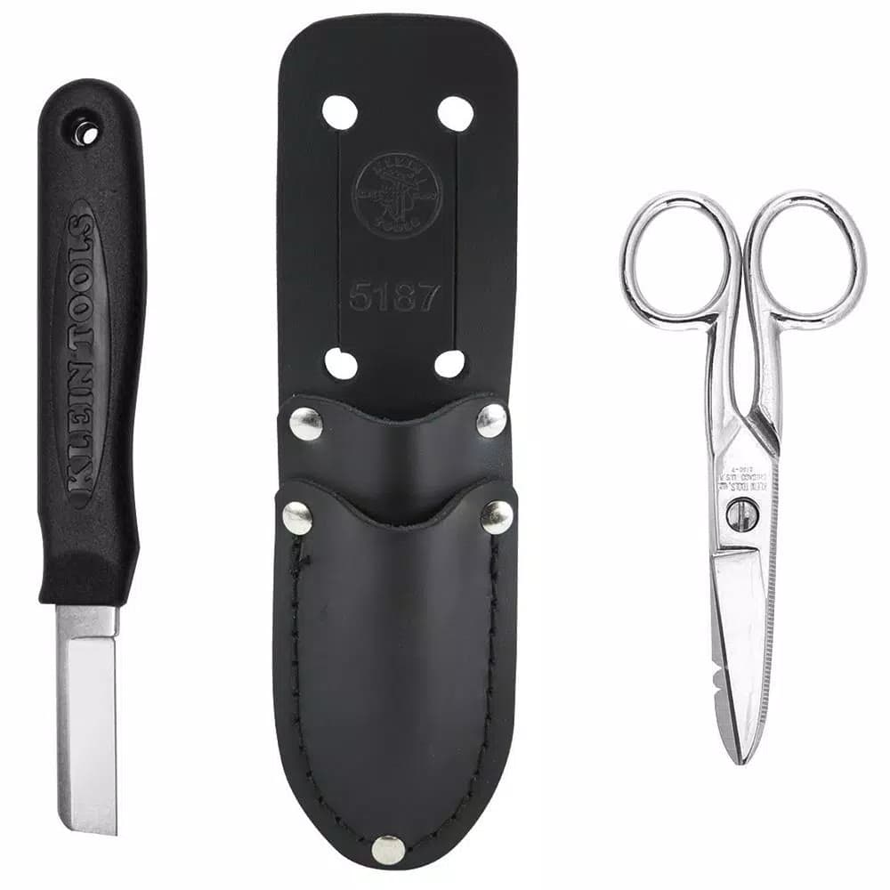Klein Tools 3-Piece Cable Splicer's Kit with Knife, Electrician's Scissors and Leather Pouch