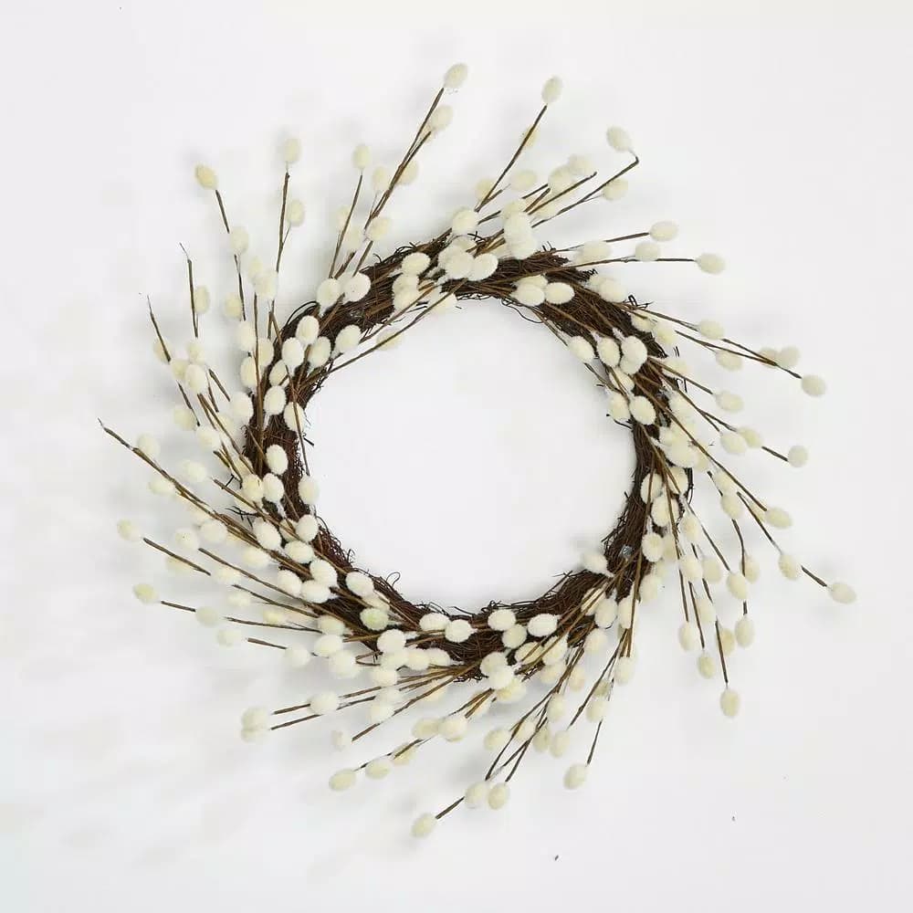 Worth Imports 26 in. Pussy Willow Wreath with Silvery-White Pods on Natural Twig Base