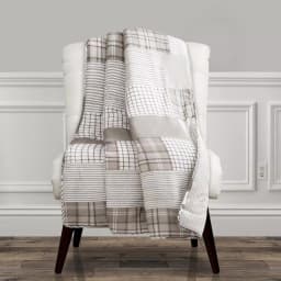 Lush Decor Greenville Taupe Reversible Plaid Cotton Throw Blanket thumbnail 1