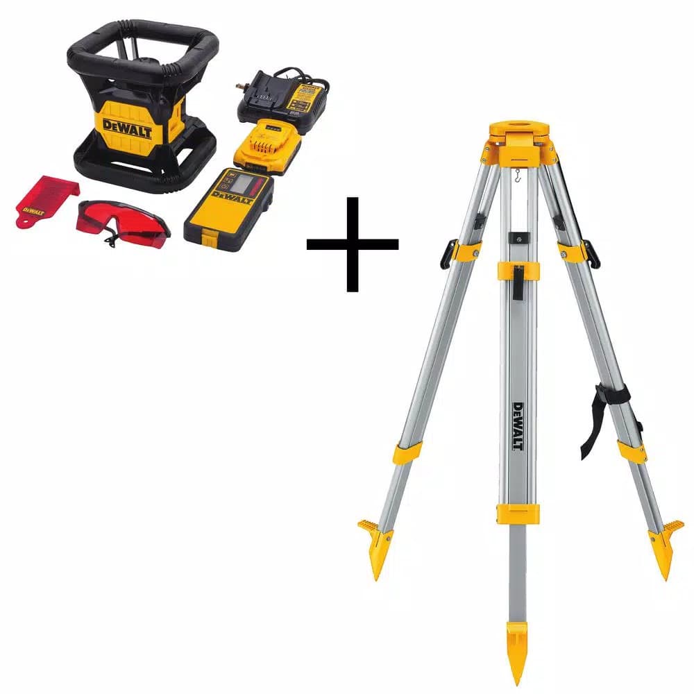 DEWALT 20V MAX Red Rotary Laser Level Kit with Bonus Construction Tripod