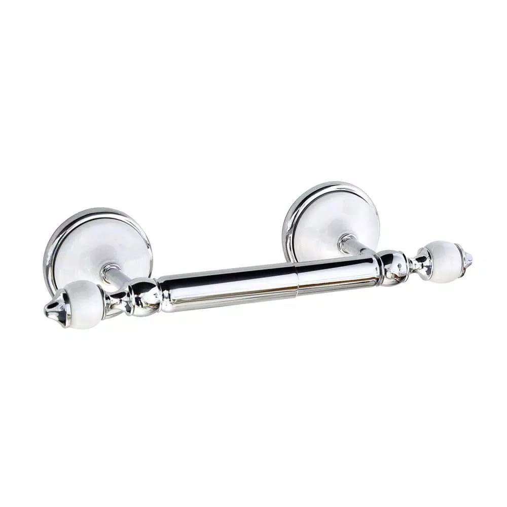 MODONA ARORA Toilet Paper Holder - White Porcelain & Polished Chrome Stainless Steel Roller