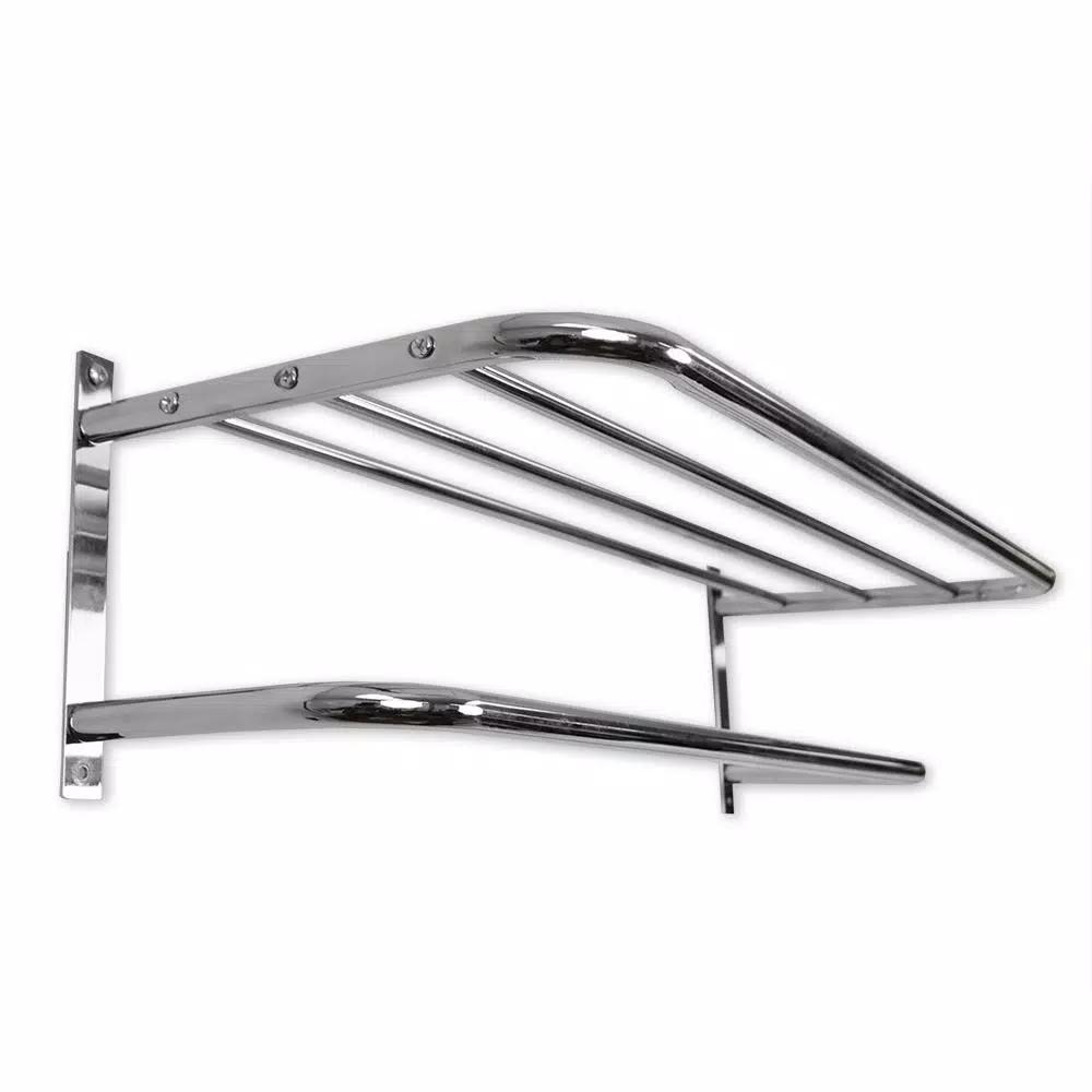 Unbranded Chrome Plated Steel 1-Bar Wall Mount Towel Rack and Bathroom Shelf
