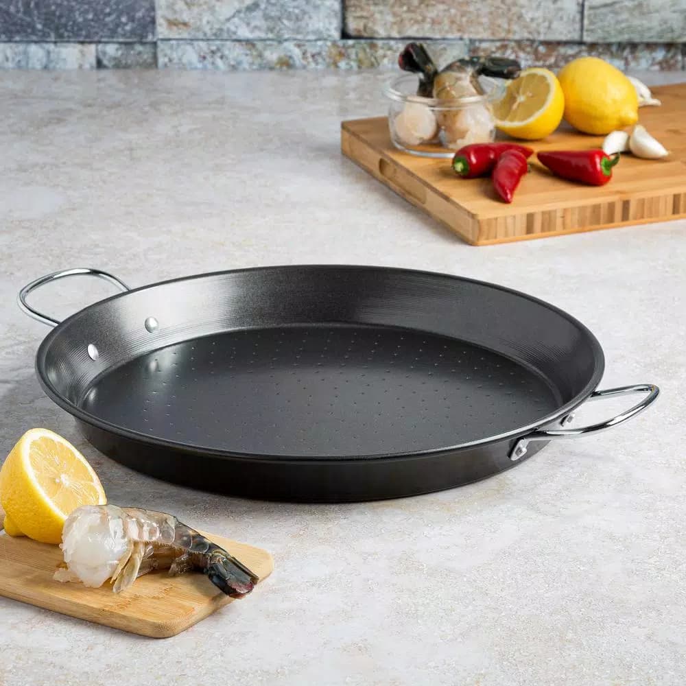 Ecolution Sol 20 in. Carbon Steel Nonstick Paella and Grill Pan, Black
