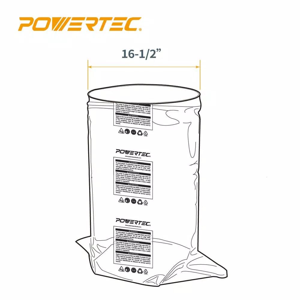 POWERTEC 16-1/2 in. x 46-5/8 in. Clear Dust Collector Bags, 5-Pack