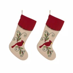 Glitzhome 21 in. Red Cardinal Embroidered Christmas Stockings, Polyester & Linen Blend (2-Pack) thumbnail 1