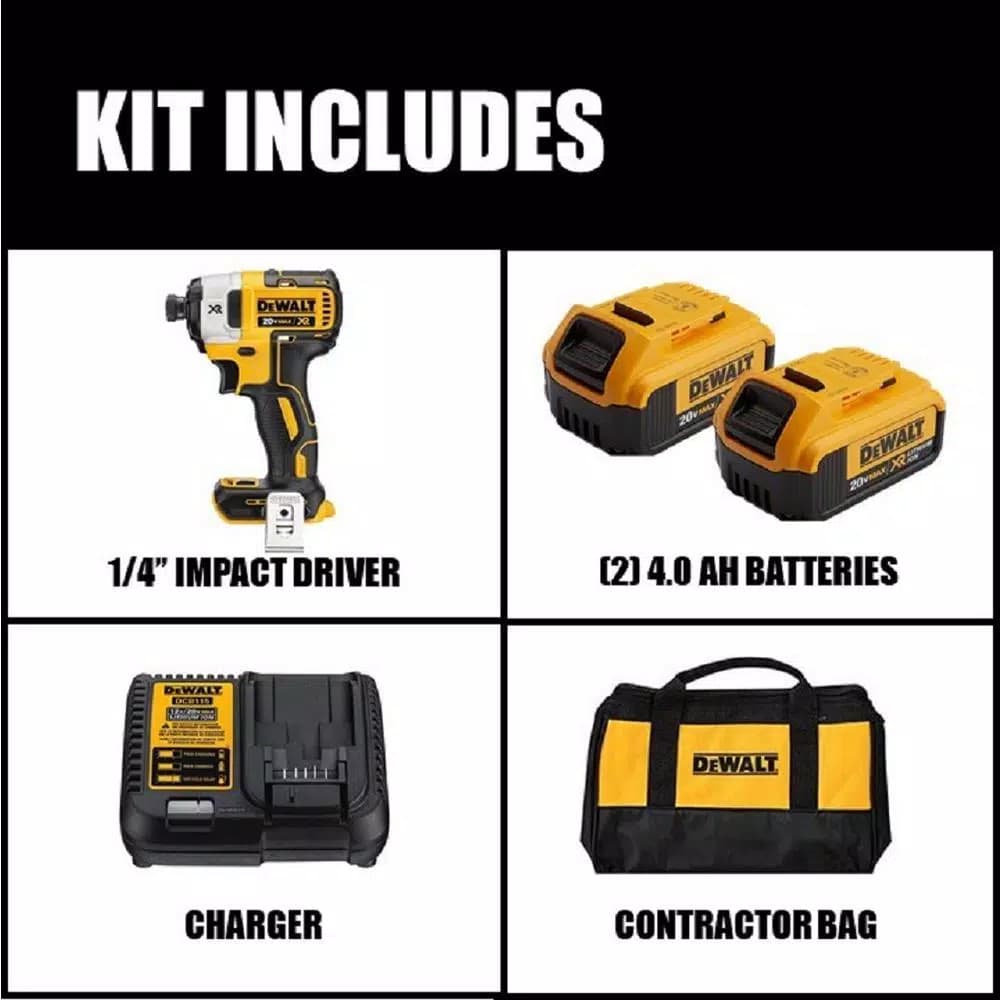 DEWALT 20V MAX XR Brushless 3-Speed 1/4 in. Impact Driver Kit with (2) 4.0 Ah Batteries & Bonus Reciprocating Saw