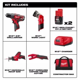 Milwaukee M12 12V Lithium-Ion Cordless 4-Tool Combo Kit with (2) 1.5 Ah Batteries and Charger thumbnail 2