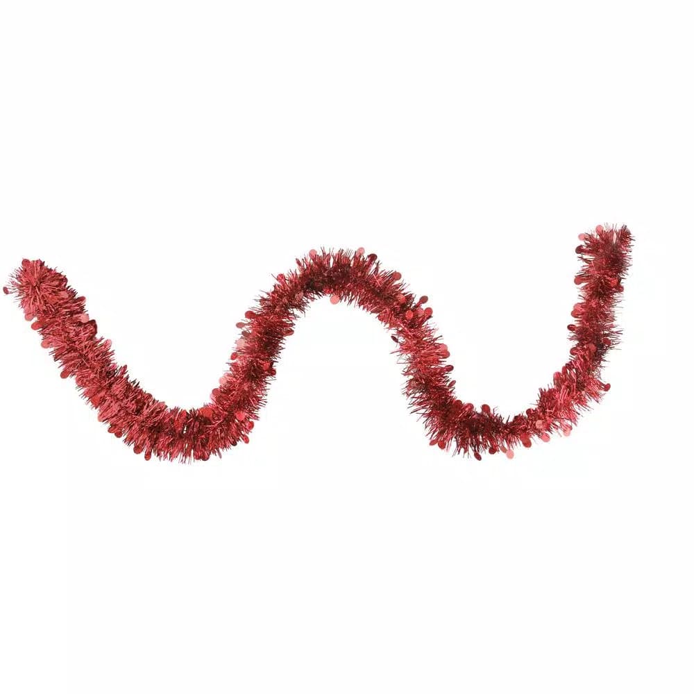Northlight 50 ft. Shiny Red Christmas Tinsel Garland with Polka Dots, 5-Ply Artificial Holiday Decor
