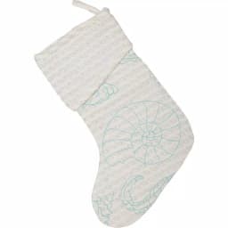 VHC Brands Arielle 15 in. Coastal Christmas Stocking - White Cotton with Metallic Silver Thread & Blue Aquatic Motif thumbnail 1
