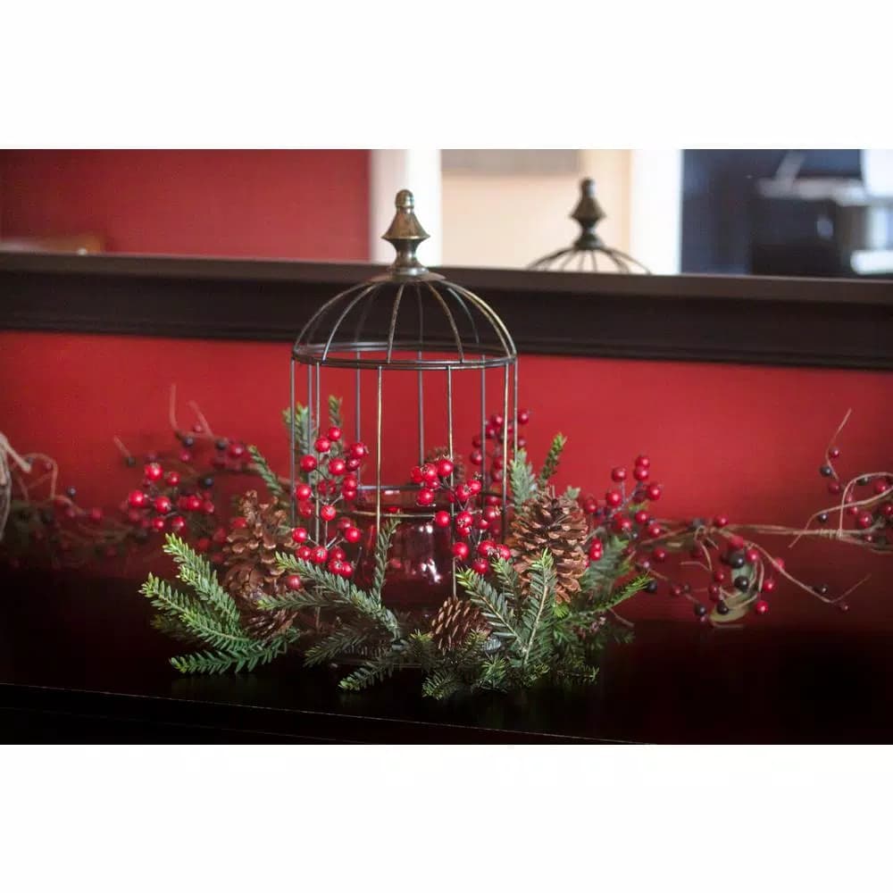 Nearly Natural Pine Berry Birdhouse Candelabrum Holiday Indoor Tabletop Decor