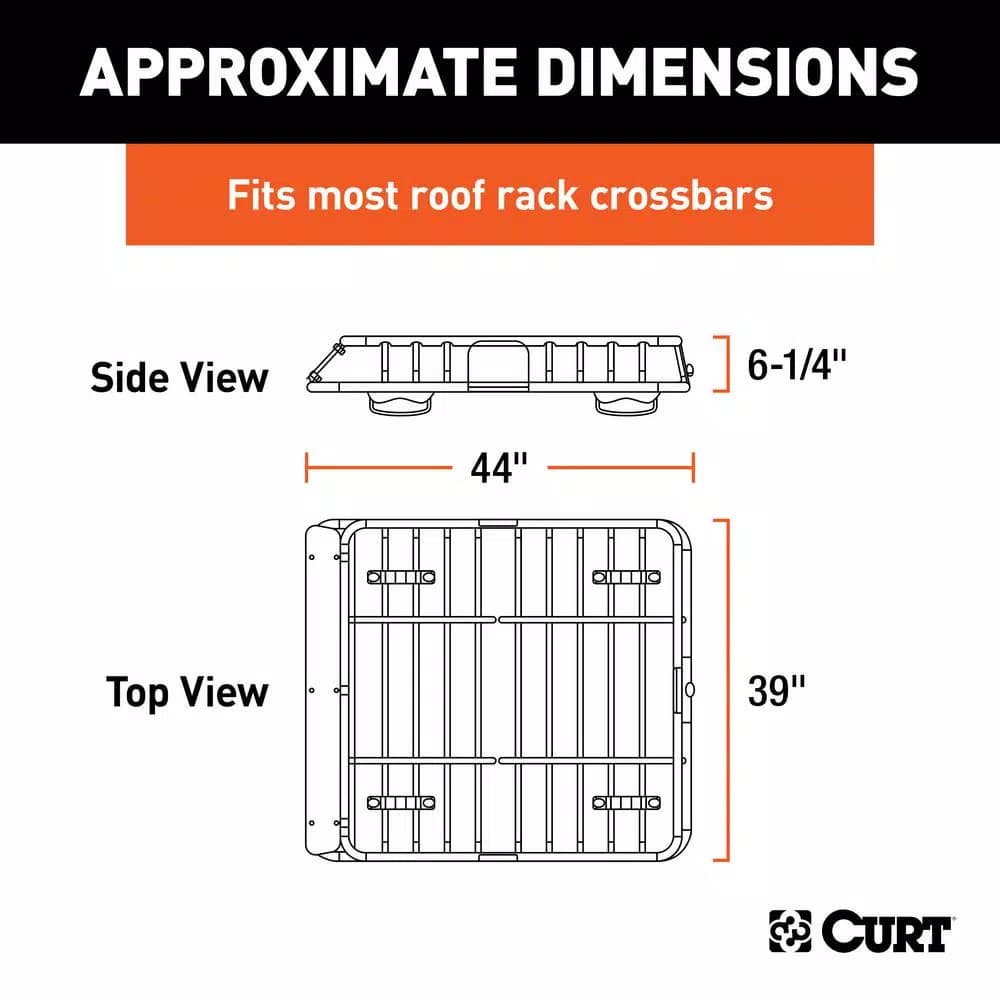 CURT Roof Mounted Cargo Basket, Steel Construction, Black Powder Coat