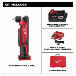 Milwaukee M18 18V Lithium-Ion Cordless 3/8 in. Right Angle Drill Kit with 3.0Ah Battery, Charger, and Hard Case thumbnail 2