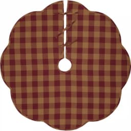 VHC Brands 48 in. Burgundy Check Red Primitive Christmas Tree Skirt with Scalloped Edge thumbnail 1