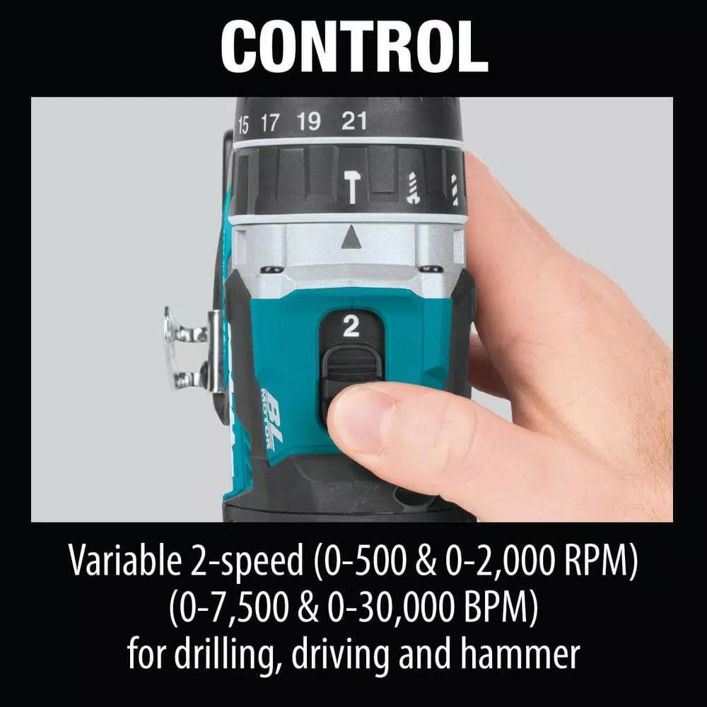 Makita 18V LXT Brushless 1/2 in. Hammer Driver-Drill Kit with (2) 2.0Ah Batteries, Charger and Bag