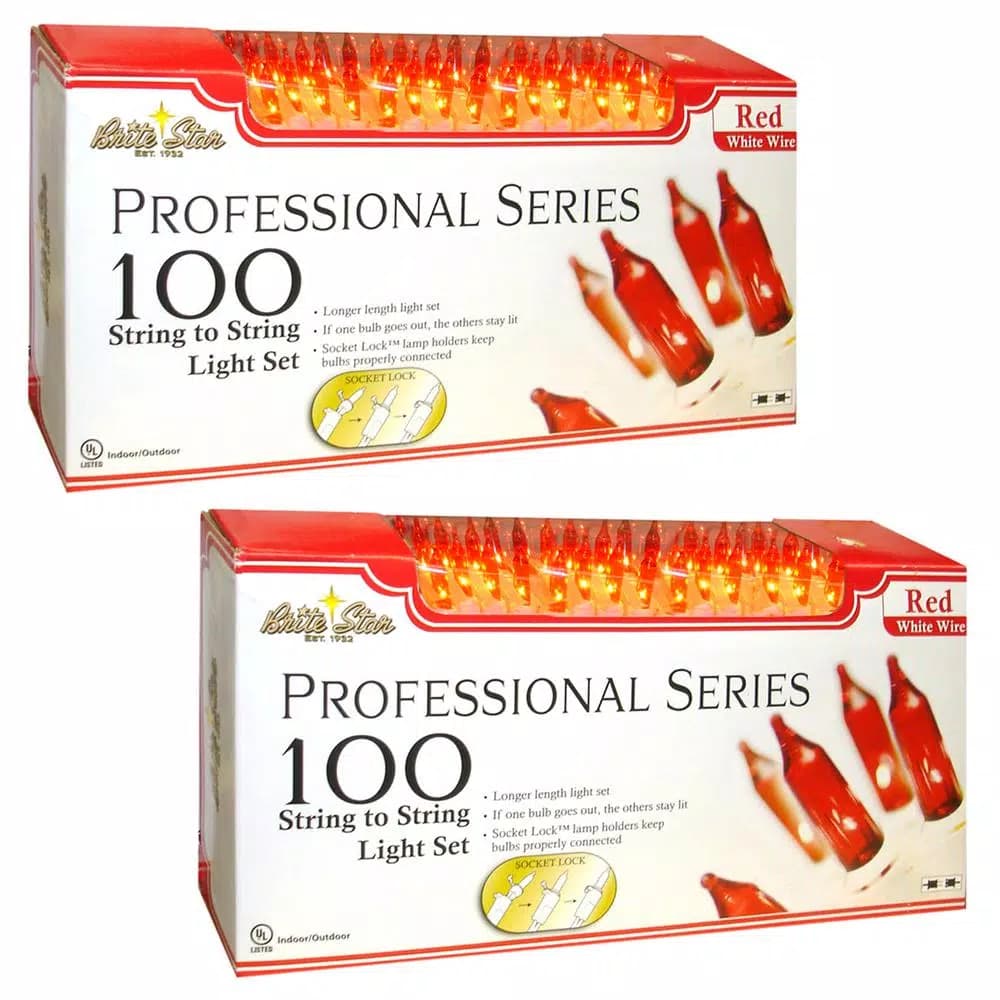 Unbranded Brite Star Professional Series 100-Light Red Mini Light Set with White Wire (Set of 2)
