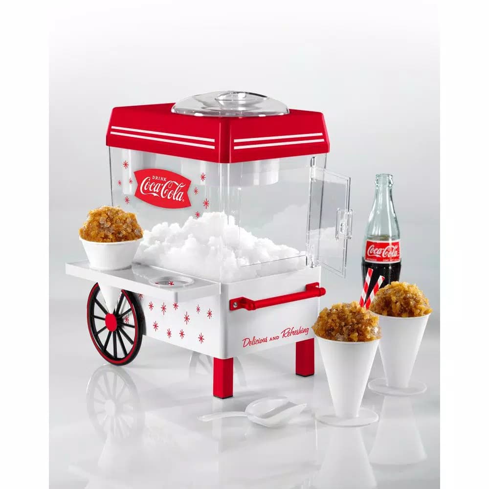 Nostalgia Coca-Cola Red Snow Cone Machine with Reusable Cones and Ice Scoop, 160 oz. Capacity