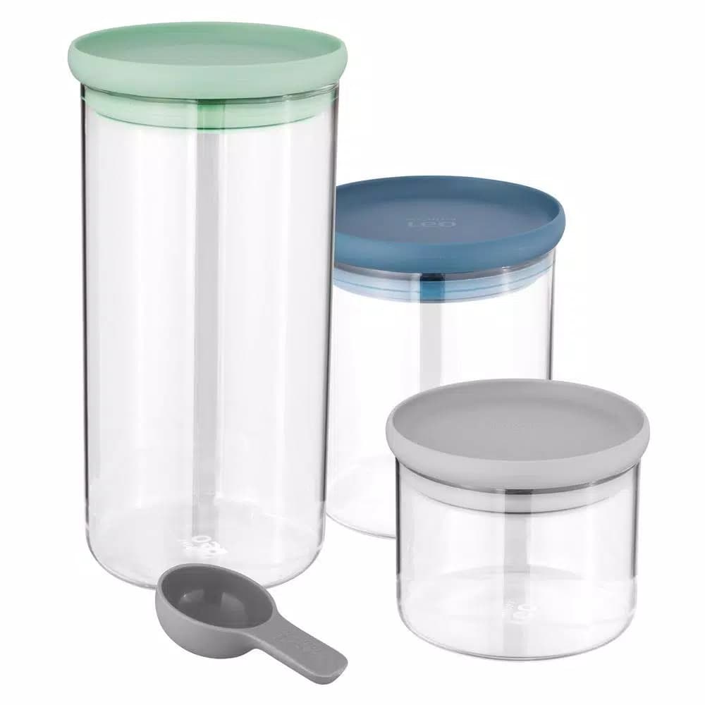 BergHOFF Leo 3-Piece Glass Food Container Set with Airtight Lids and Measuring Spoon