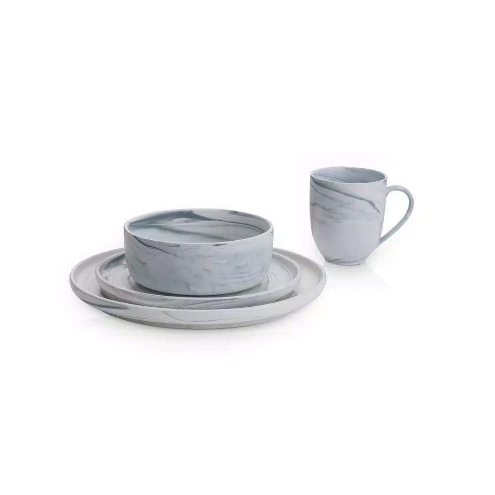 Stone Lain 32-Piece Gray Marble Porcelain Dinnerware Set for 8