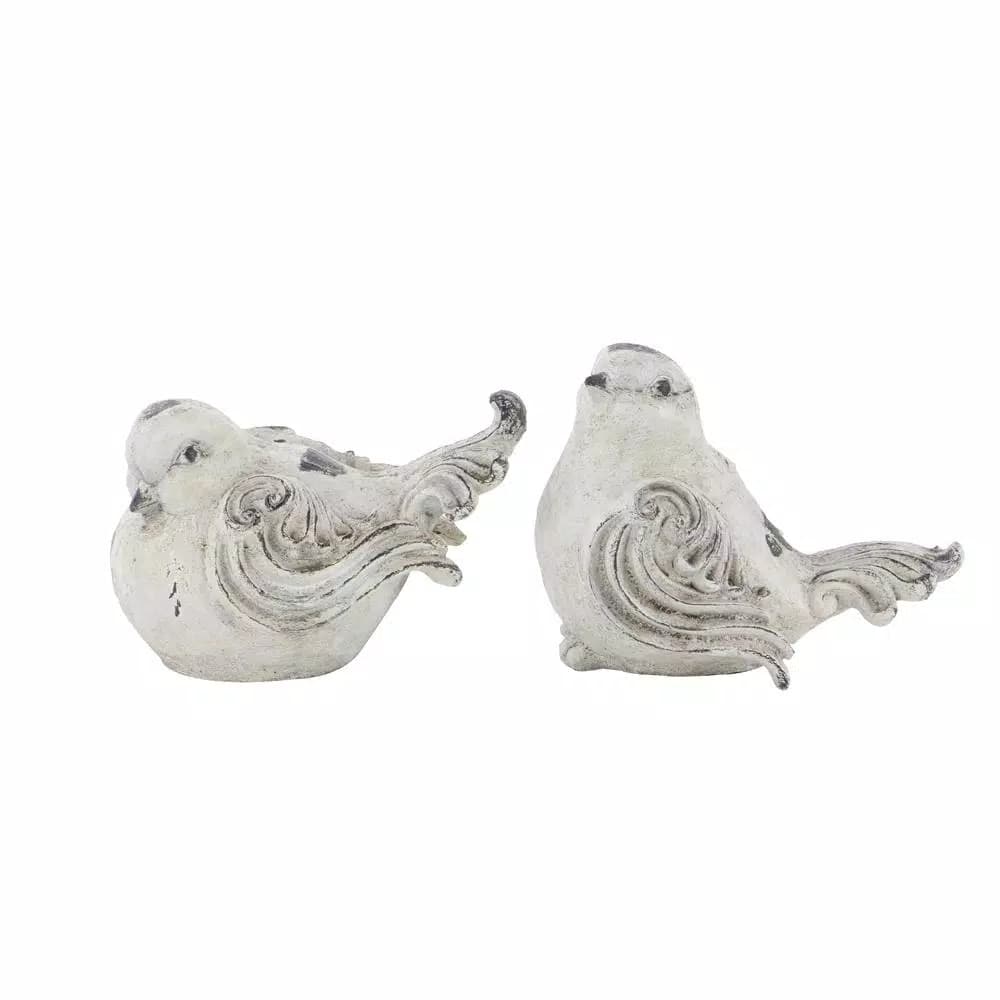 LITTON LANE 8 in. x 12 in. Decorative Bird Sculptures in Distressed White Polystone (Set of 2)