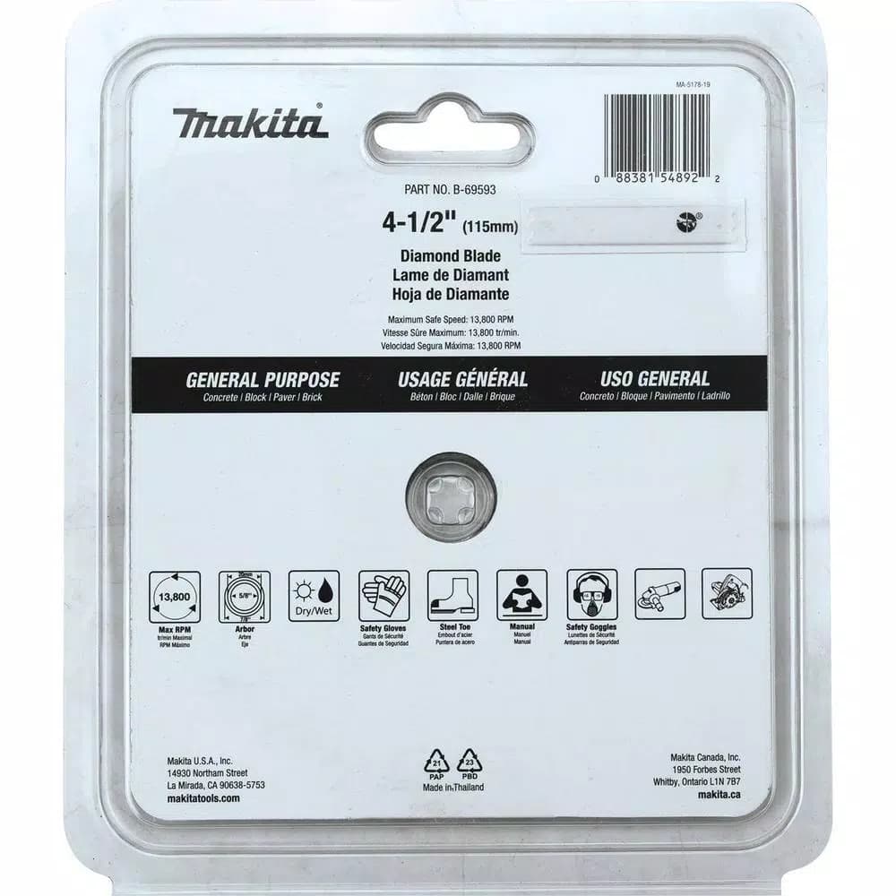 Makita 4.5 in. Segmented Rim Diamond Blade for Concrete, Brick, and Block