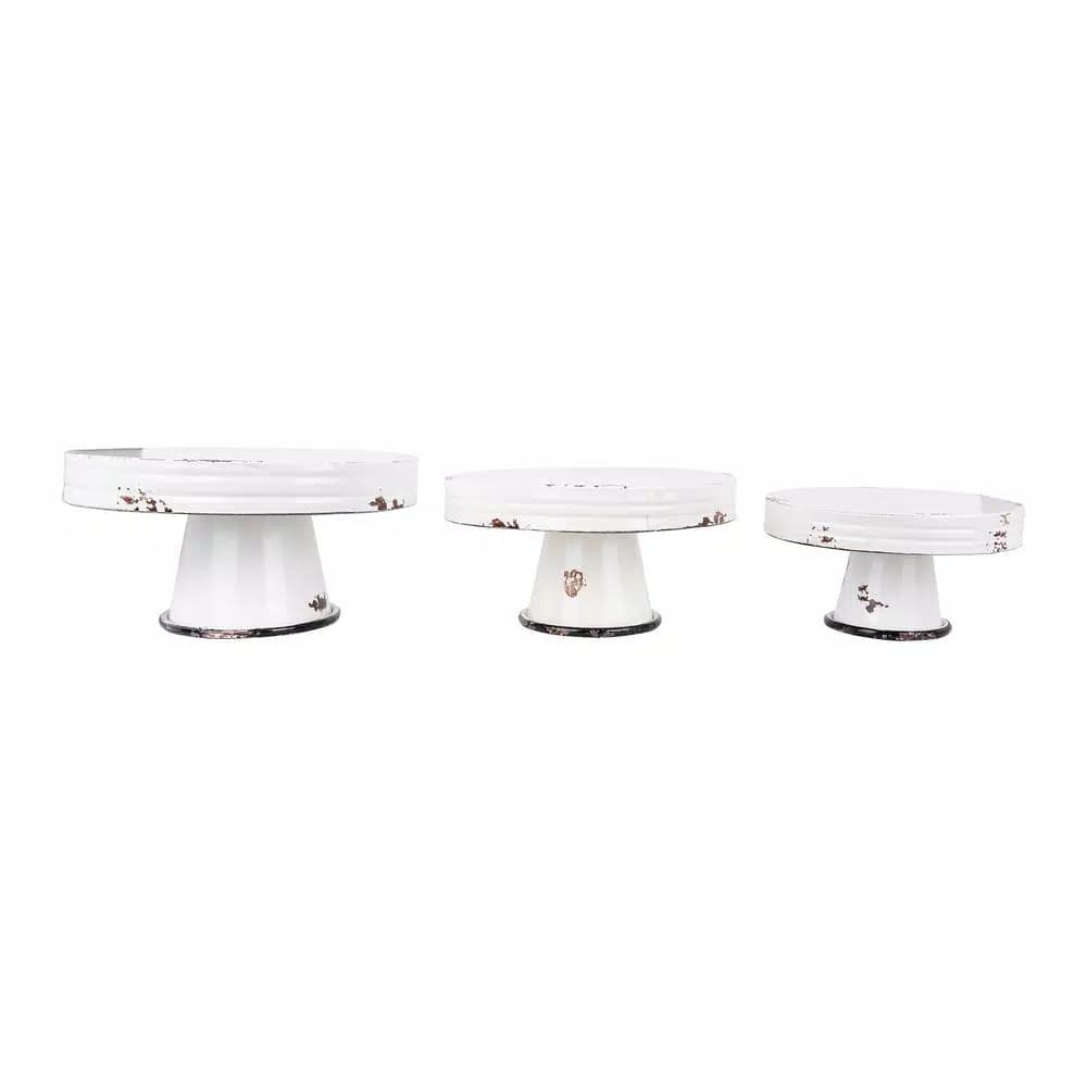 3R Studios Distressed White Metal Cake Stand Set of 3 - Country Cottage Style Pedestals