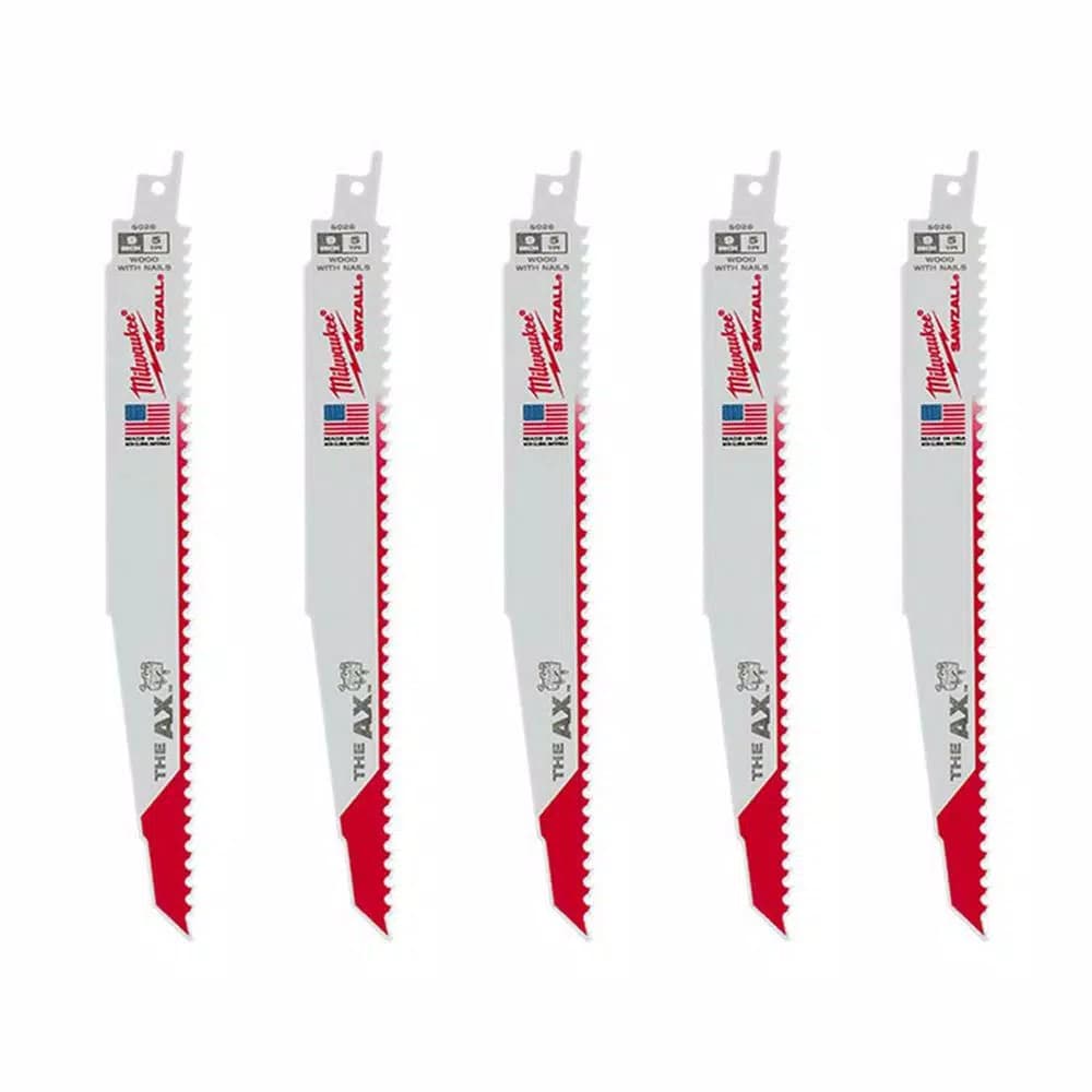 Milwaukee AX 9 in. 5 TPI Wood & Nail Embedded Wood Reciprocating Saw Blades (5-Pack)