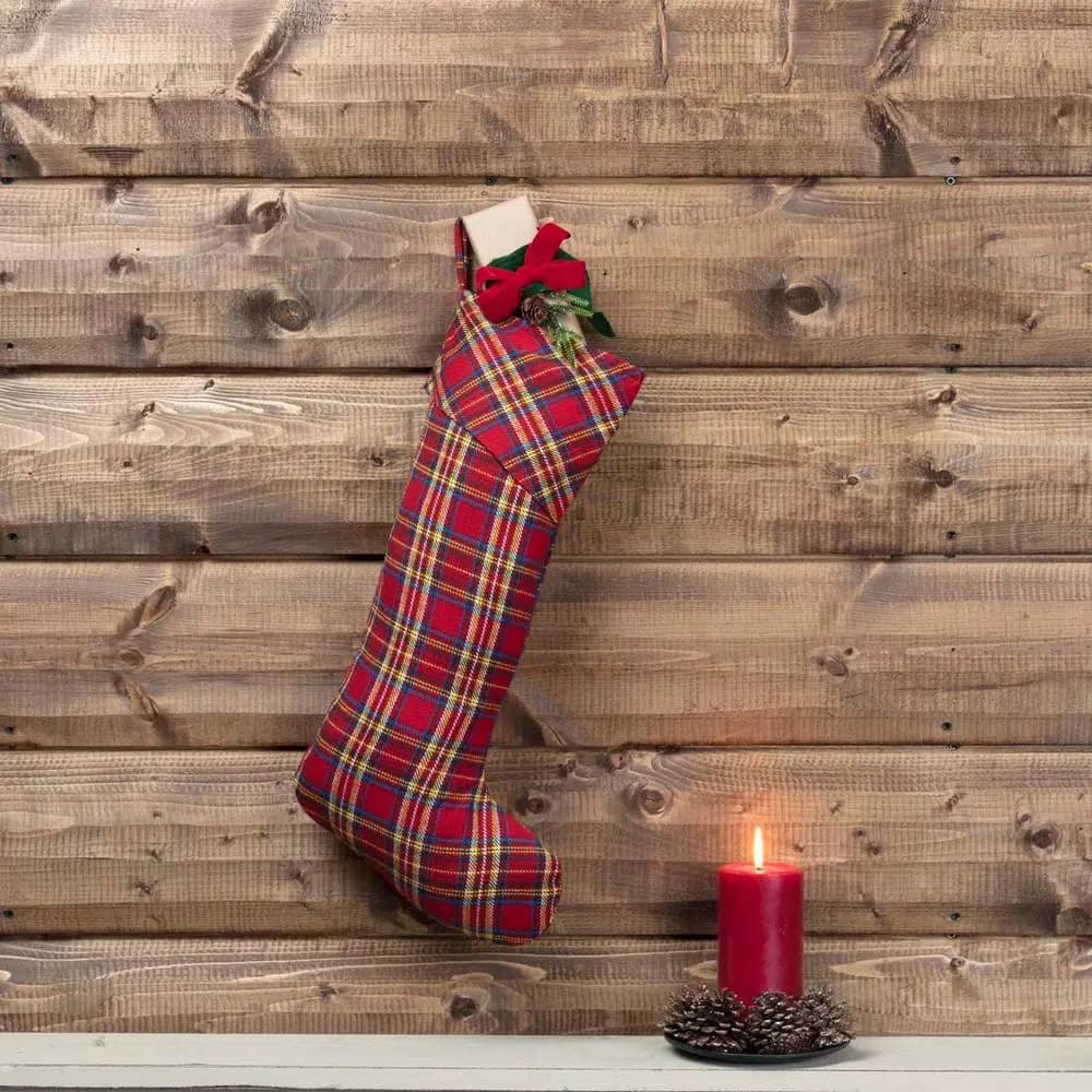 VHC Brands 20 in. Galway Barn Red Plaid Cotton Christmas Stocking