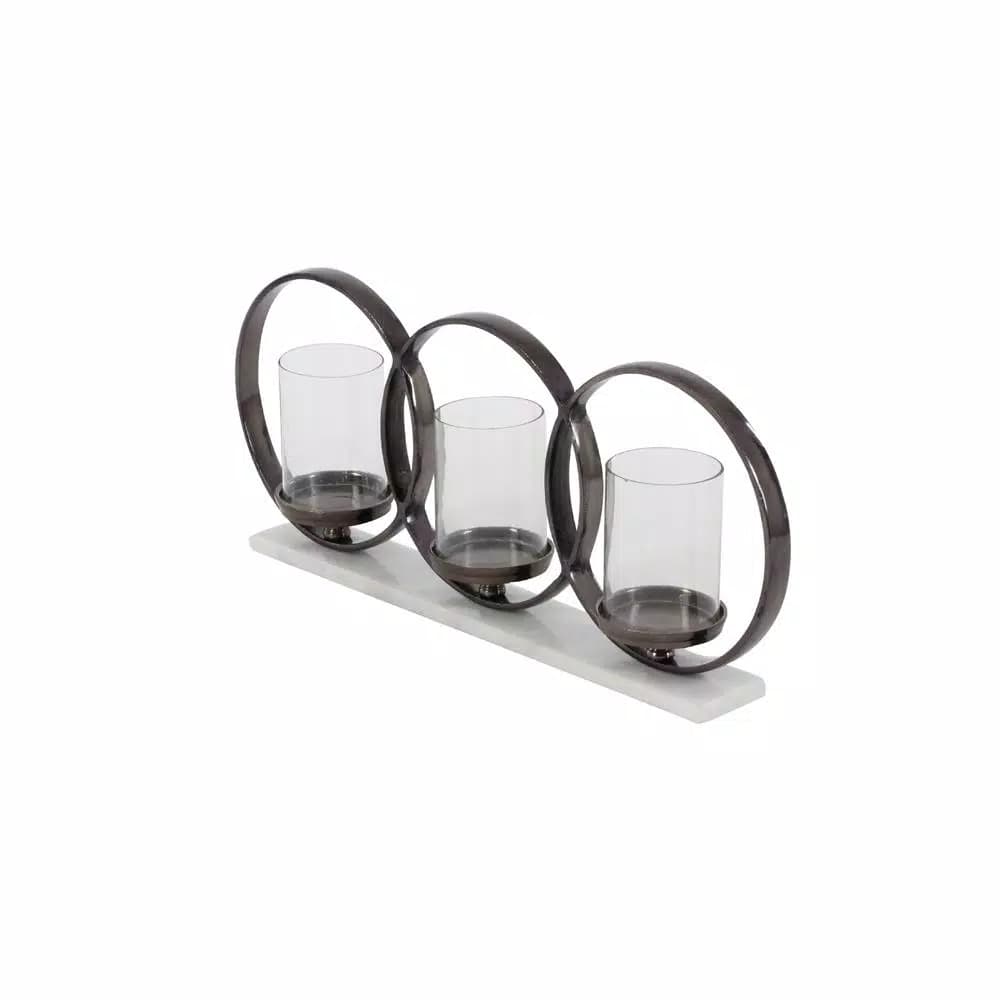 LITTON LANE Modern 3-Light Candle Holder with Black Aluminum and White Marble Base